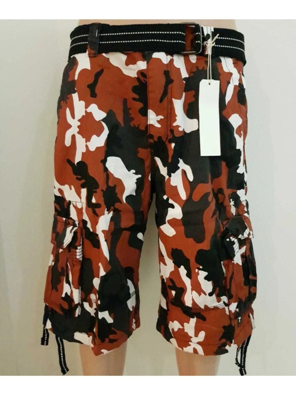 Men's Army Shorts Camouflage Belt Focus Cargo Shorts Orange Camo Size 44